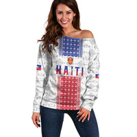 Custom Haiti Football Off Shoulder Sweater National Flag Design - Wonder Print Shop