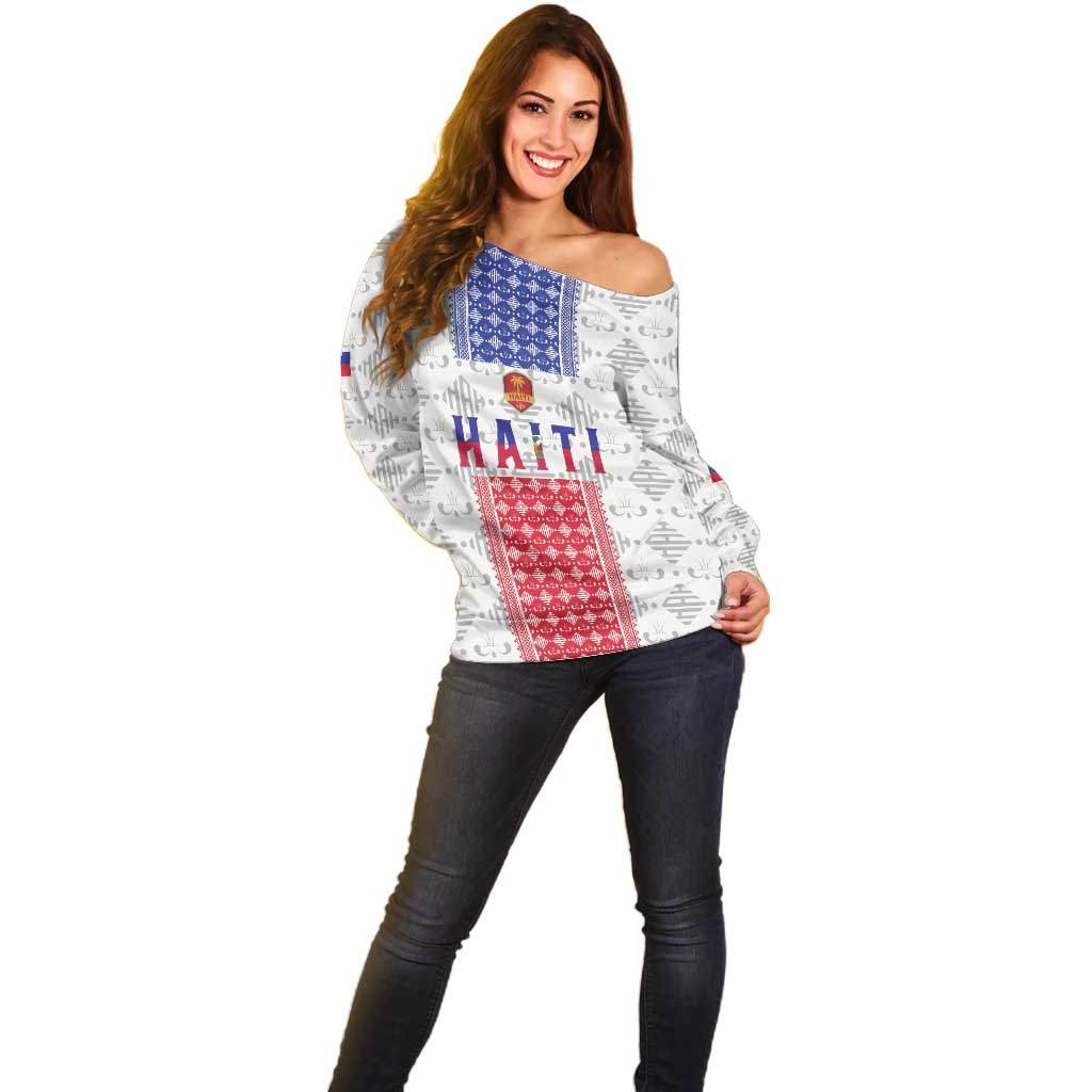 Custom Haiti Football Off Shoulder Sweater National Flag Design - Wonder Print Shop