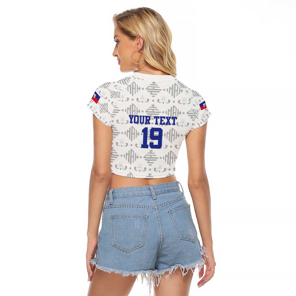 Custom Haiti Football Raglan Cropped T Shirt National Flag Design - Wonder Print Shop
