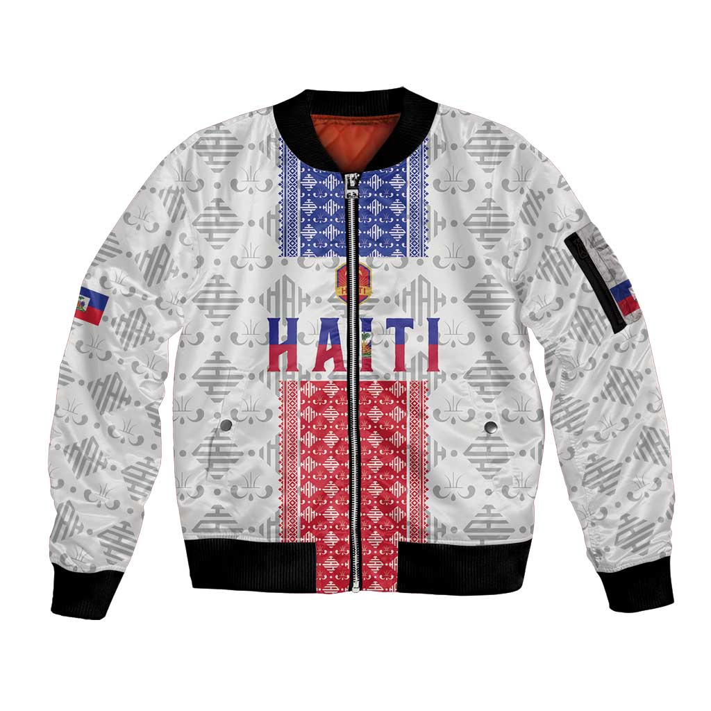 Custom Haiti Football Sleeve Zip Bomber Jacket National Flag Design - Wonder Print Shop