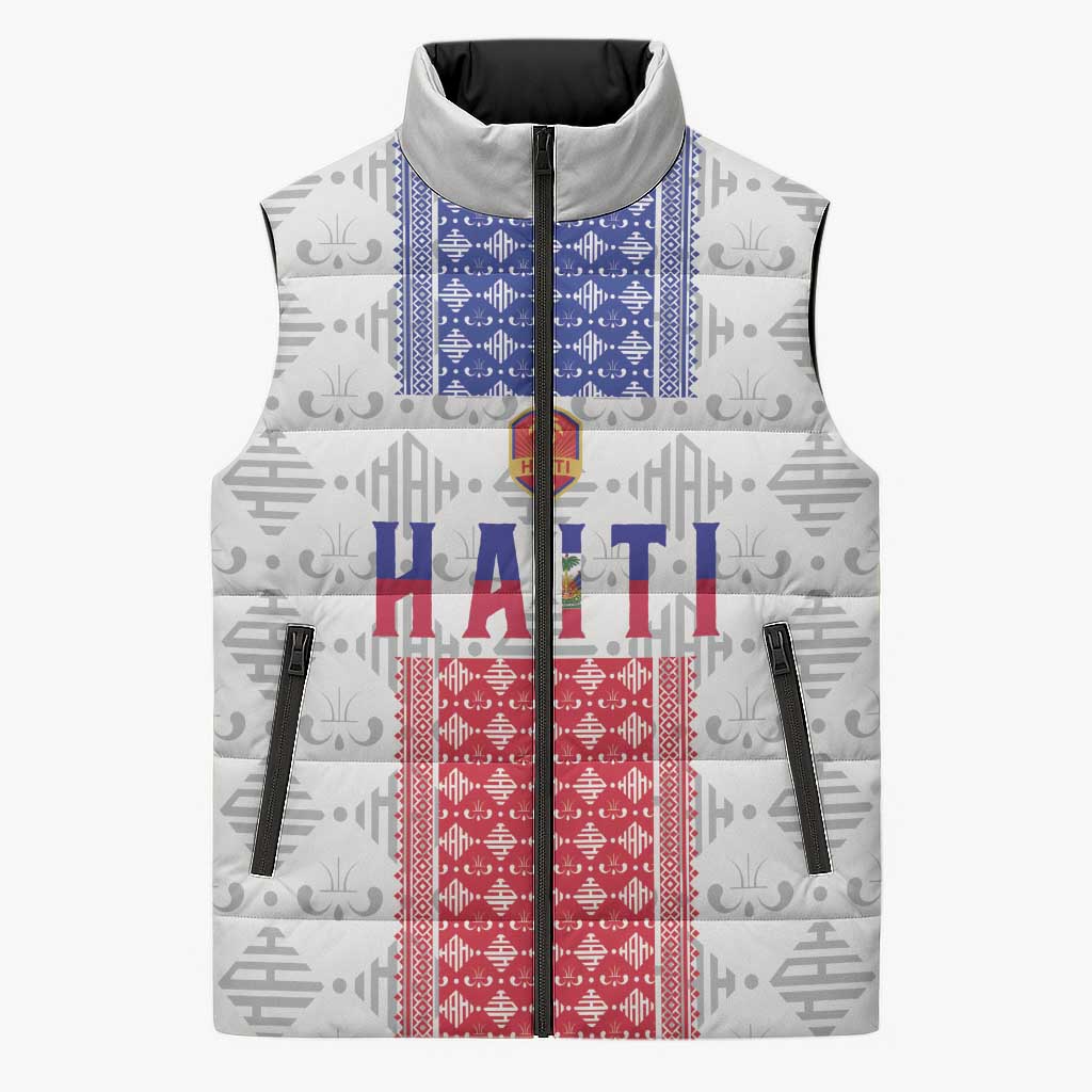 Custom Haiti Football Sleeveless Puffer Jacket National Flag Design - Wonder Print Shop