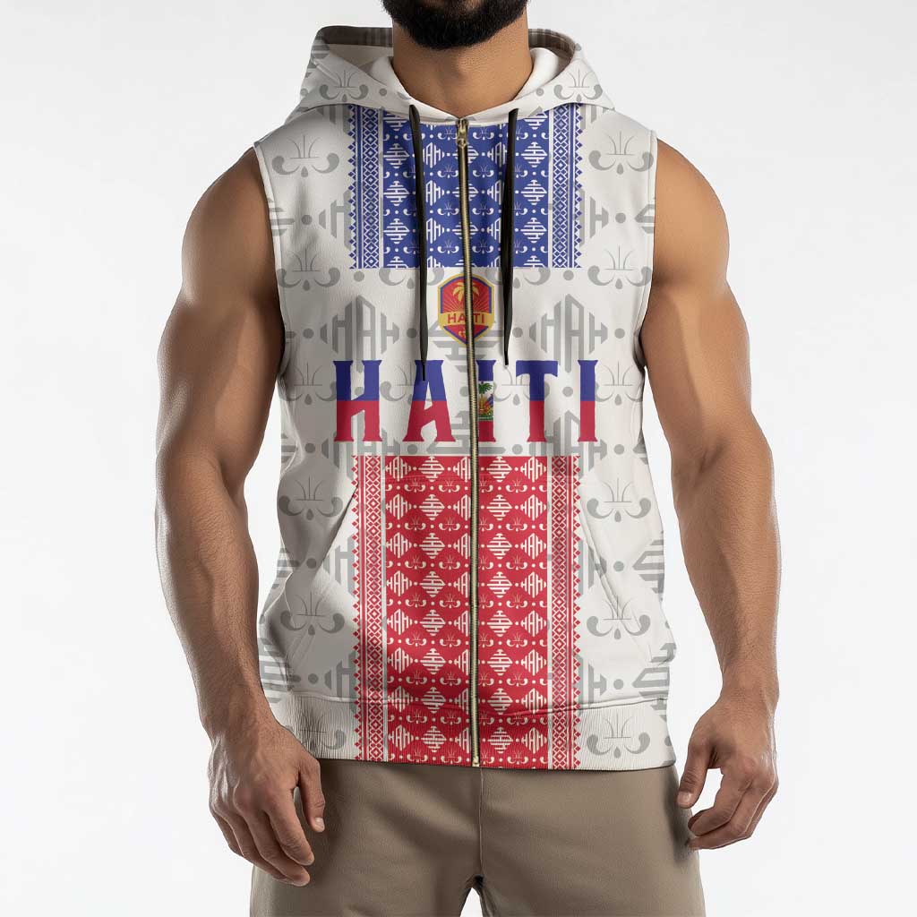Custom Haiti Football Sleeveless Zip Hoodie National Flag Design - Wonder Print Shop