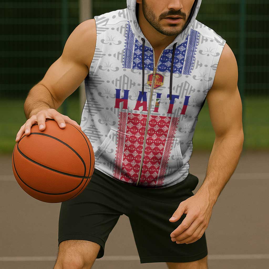 Custom Haiti Football Sleeveless Zip Hoodie National Flag Design - Wonder Print Shop