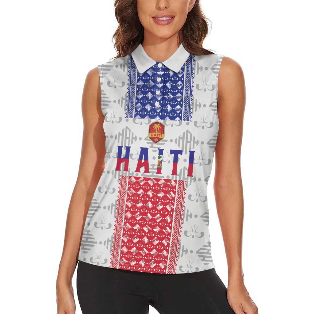 Custom Haiti Football Women Sleeveless Polo Shirt National Flag Design - Wonder Print Shop