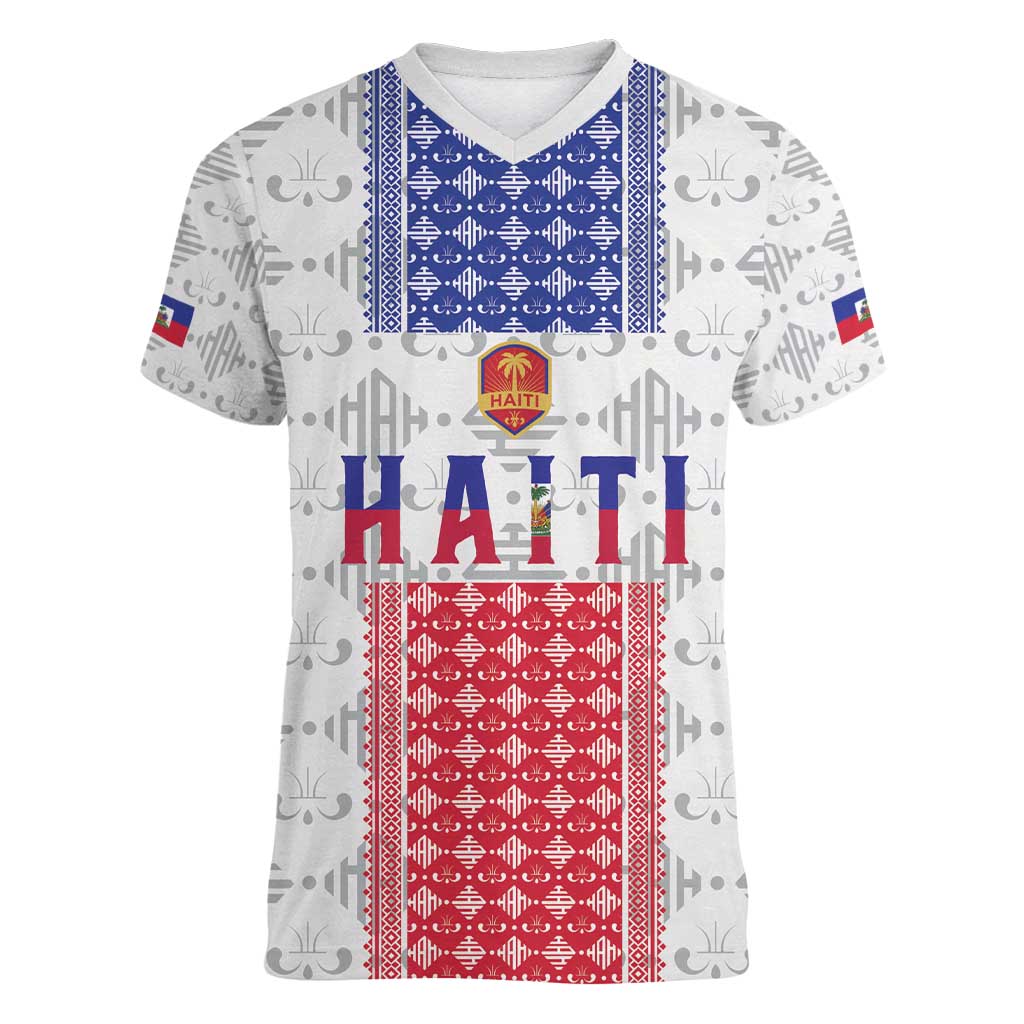 Custom Haiti Football Women V-Neck T-Shirt National Flag Design - Wonder Print Shop