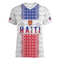Custom Haiti Football Women V-Neck T-Shirt National Flag Design - Wonder Print Shop
