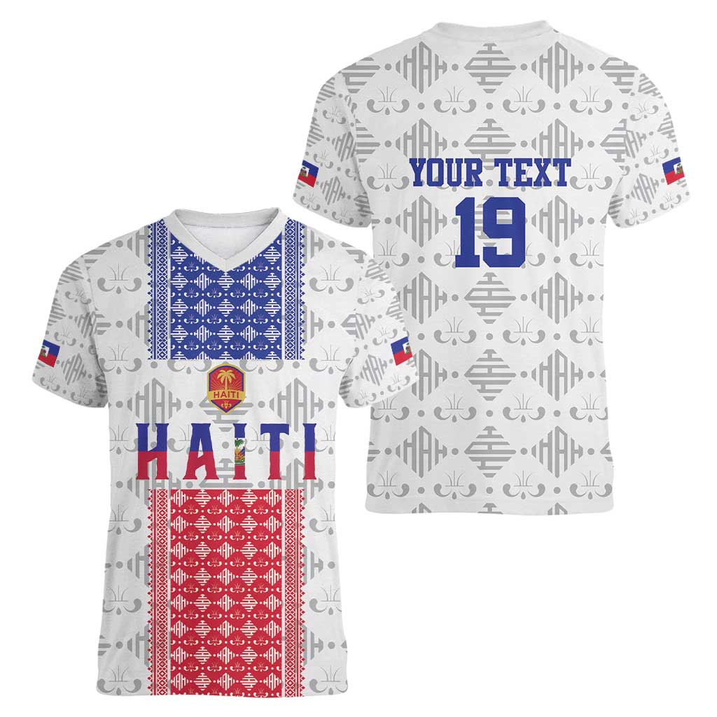 Custom Haiti Football Women V-Neck T-Shirt National Flag Design - Wonder Print Shop