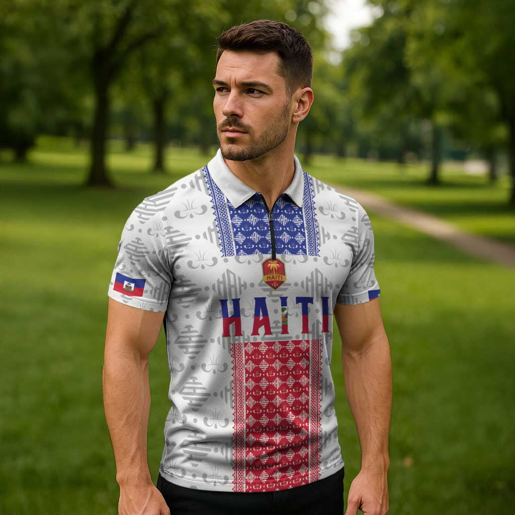Custom Haiti Football Zipper Polo Shirt National Flag Design - Wonder Print Shop