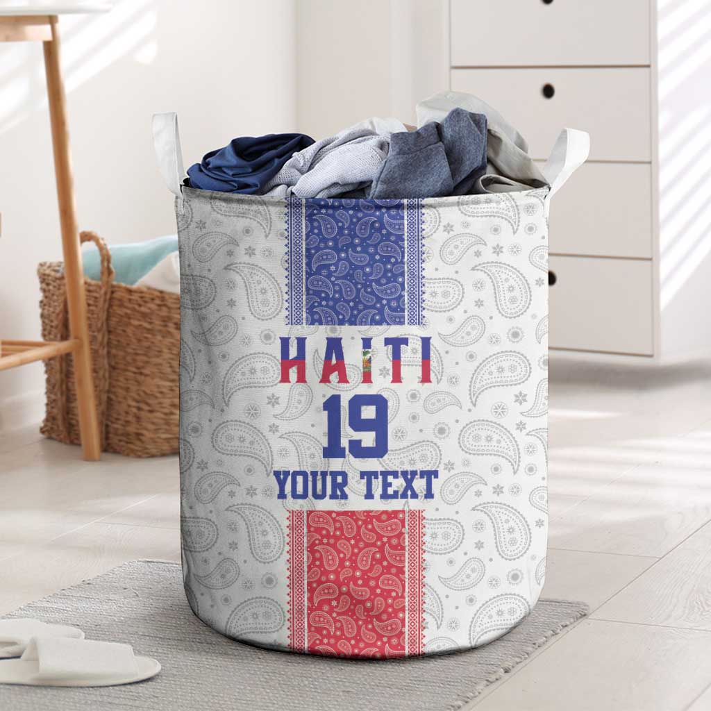 Custom Haiti Football Laundry Basket Paisley Flag Pattern Design - Wonder Print Shop