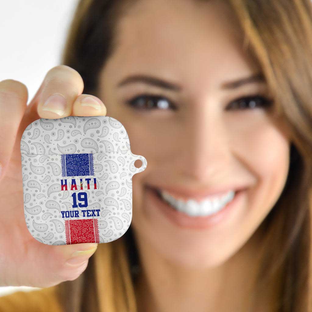 Custom Haiti Football AirPods Case Paisley Flag Pattern Design - Wonder Print Shop