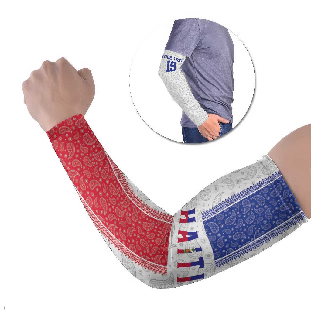 Custom Haiti Football Arm Sleeves Paisley Flag Pattern Design - Wonder Print Shop