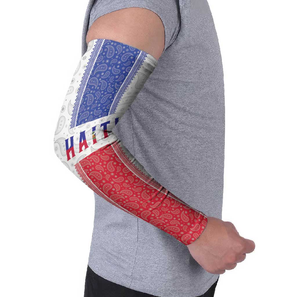 Custom Haiti Football Arm Sleeves Paisley Flag Pattern Design - Wonder Print Shop