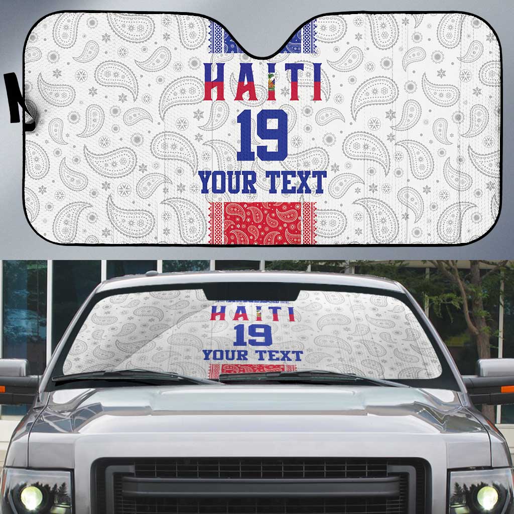 Custom Haiti Football Auto Sun Shade Paisley Flag Pattern Design - Wonder Print Shop