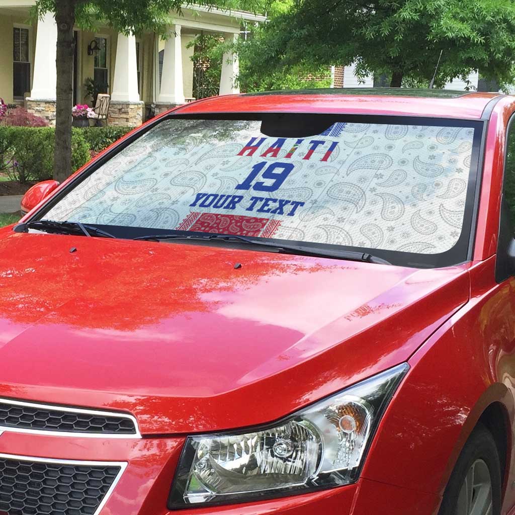 Custom Haiti Football Auto Sun Shade Paisley Flag Pattern Design - Wonder Print Shop