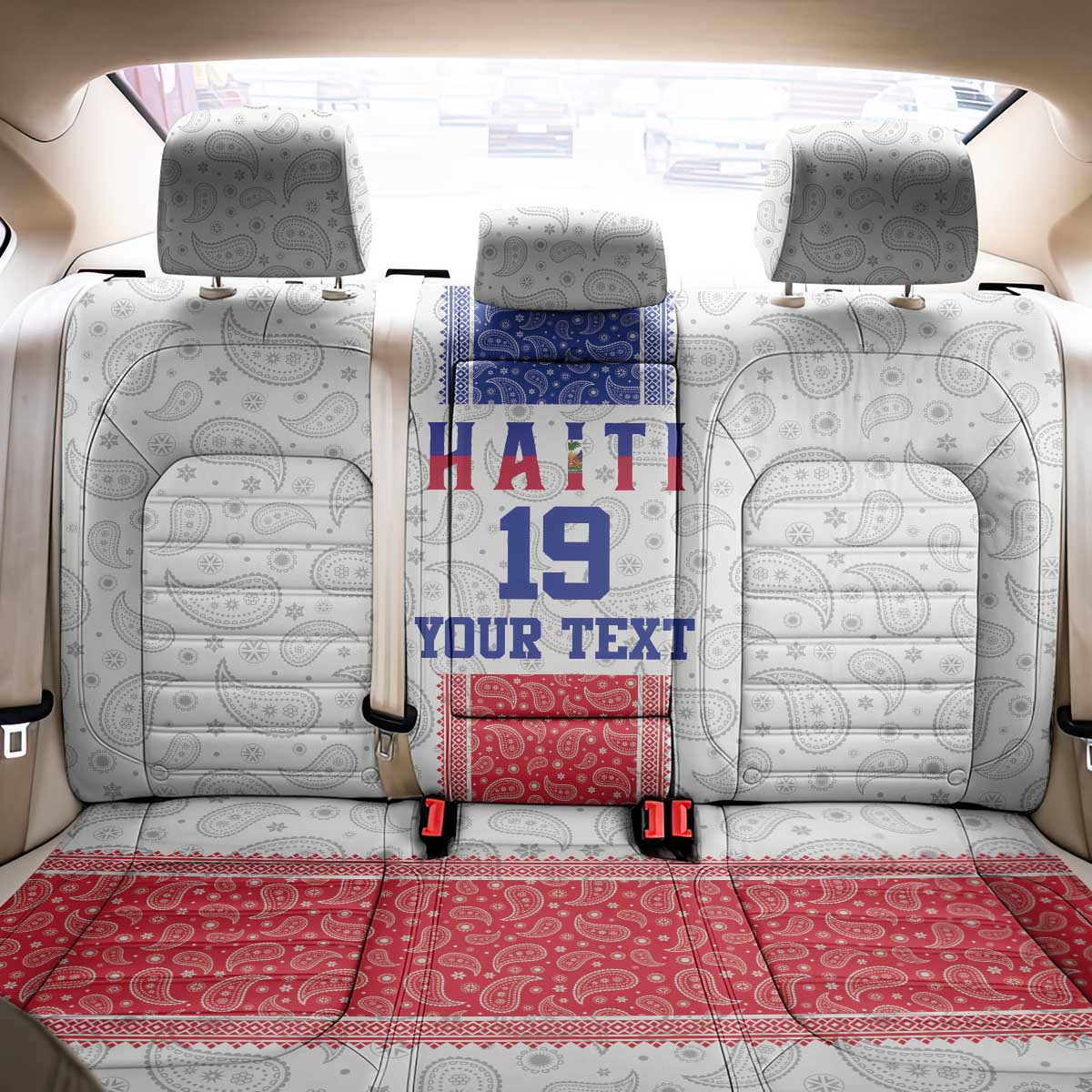 Custom Haiti Football Back Car Seat Cover Paisley Flag Pattern Design - Wonder Print Shop