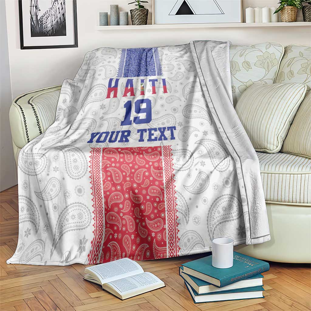 Custom Haiti Football Blanket Paisley Flag Pattern Design - Wonder Print Shop