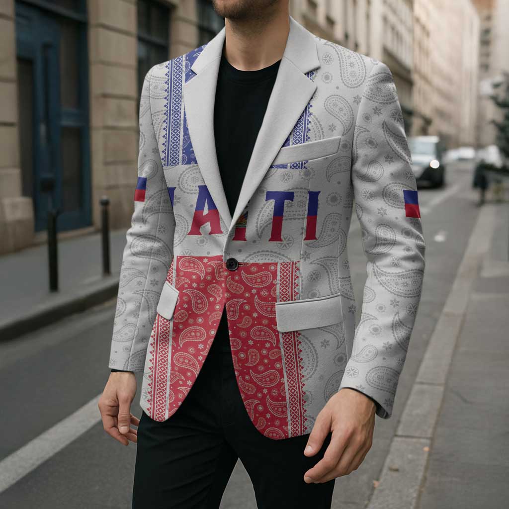 Custom Haiti Football Blazer Paisley Flag Pattern Design - Wonder Print Shop