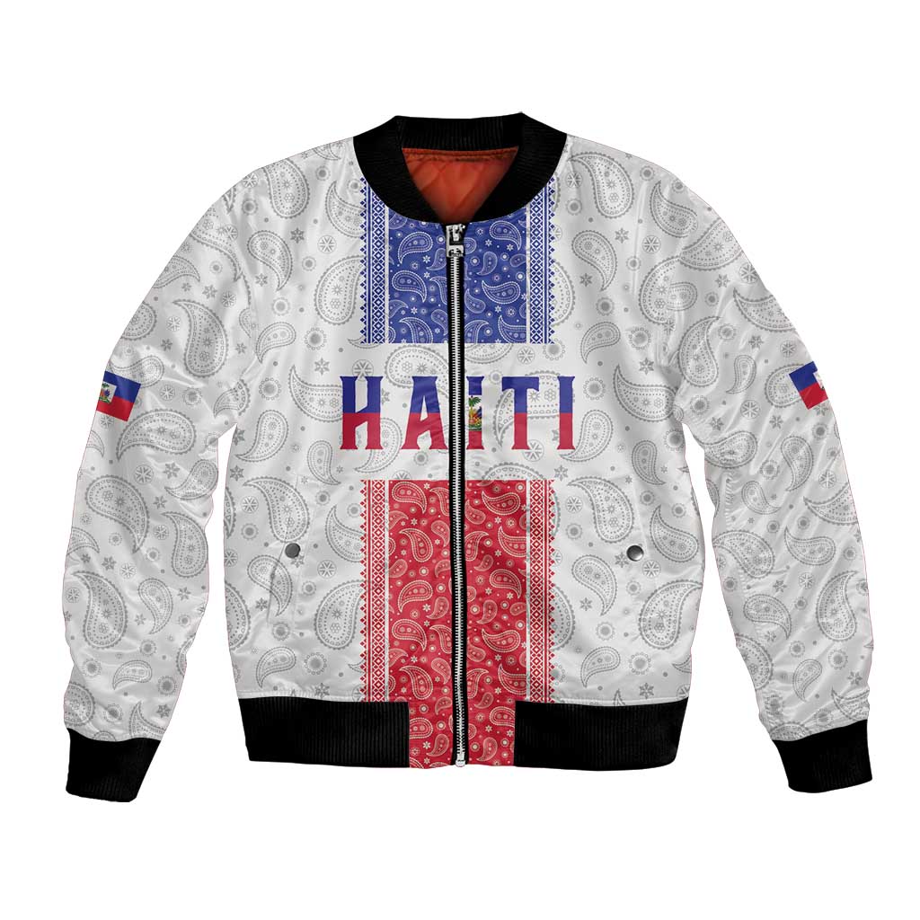 Custom Haiti Football Bomber Jacket Paisley Flag Pattern Design - Wonder Print Shop