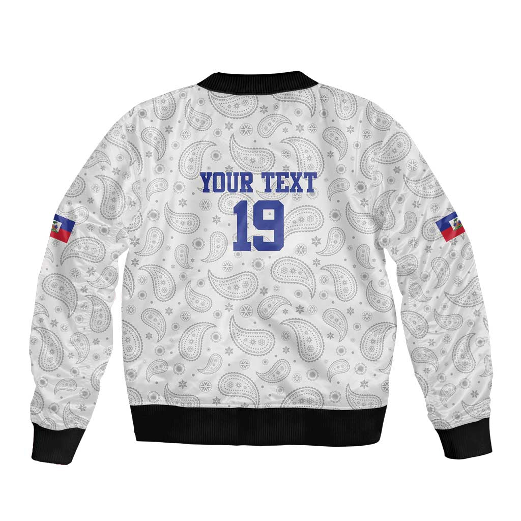 Custom Haiti Football Bomber Jacket Paisley Flag Pattern Design - Wonder Print Shop