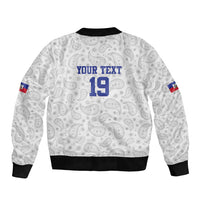 Custom Haiti Football Bomber Jacket Paisley Flag Pattern Design - Wonder Print Shop