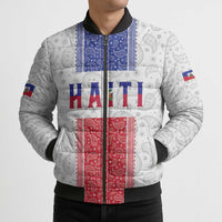 Custom Haiti Football Bomber Puffer Jacket Paisley Flag Pattern Design - Wonder Print Shop