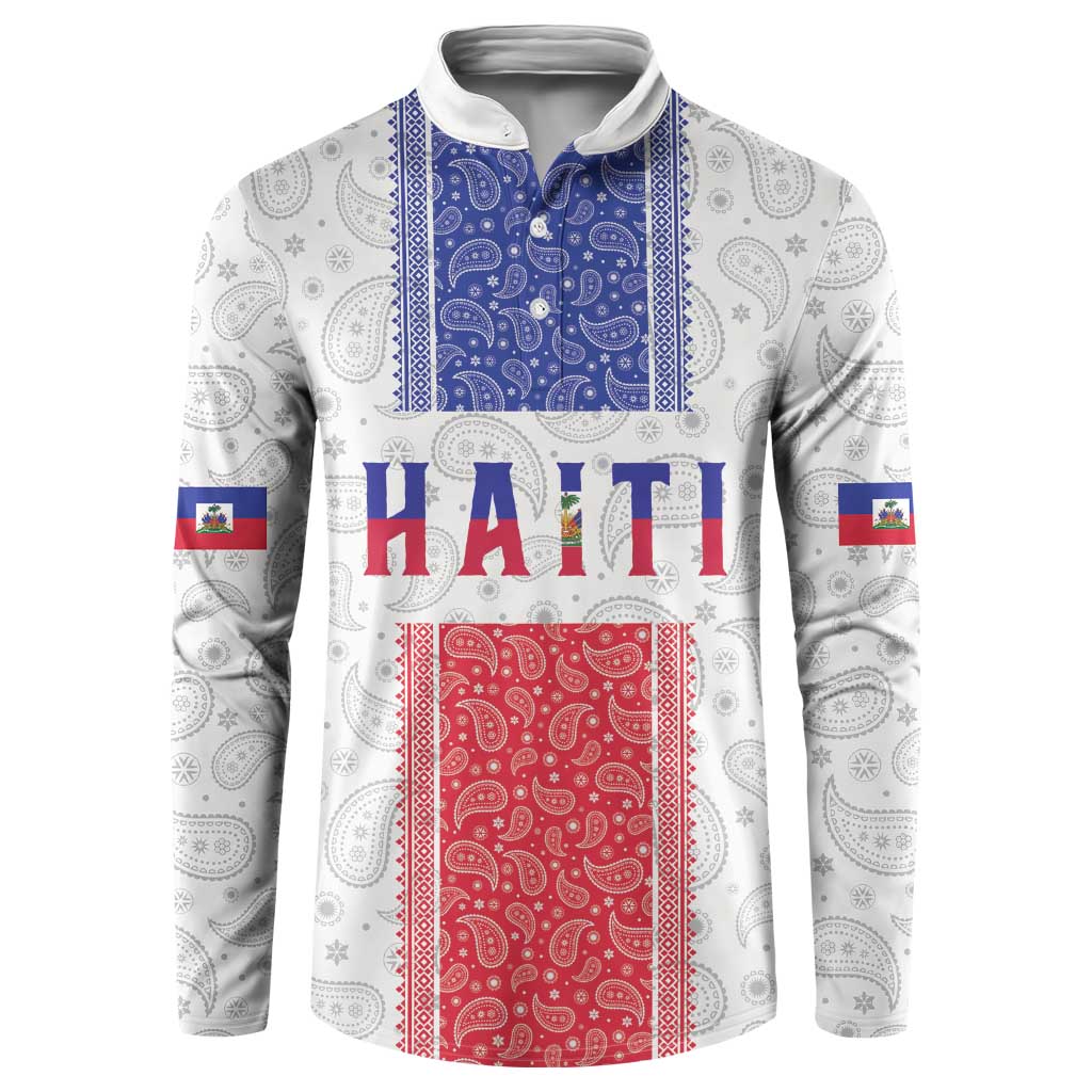 Custom Haiti Football Button Sweatshirt Paisley Flag Pattern Design - Wonder Print Shop