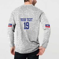 Custom Haiti Football Button Sweatshirt Paisley Flag Pattern Design - Wonder Print Shop