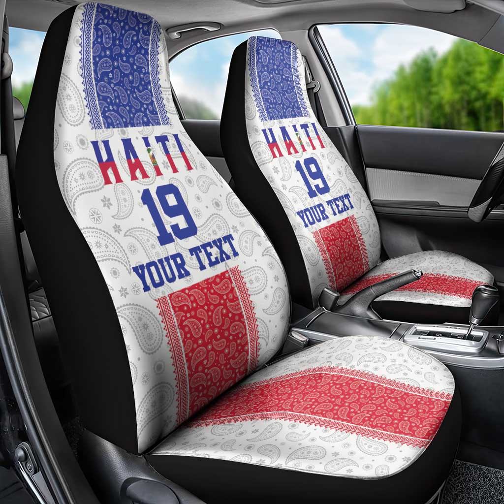 Custom Haiti Football Car Seat Cover Paisley Flag Pattern Design - Wonder Print Shop