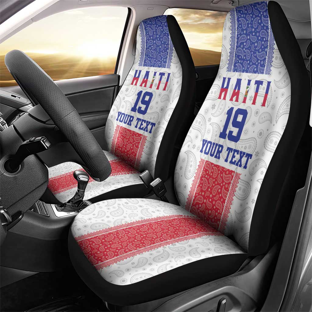 Custom Haiti Football Car Seat Cover Paisley Flag Pattern Design - Wonder Print Shop