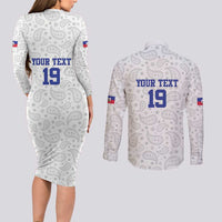 Custom Haiti Football Couples Matching Long Sleeve Bodycon Dress and Long Sleeve Button Shirt Paisley Flag Pattern Design - Wonder Print Shop