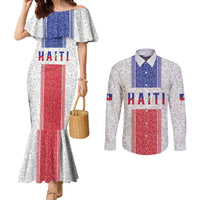 Custom Haiti Football Couples Matching Mermaid Dress and Long Sleeve Button Shirt Paisley Flag Pattern Design - Wonder Print Shop