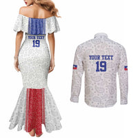 Custom Haiti Football Couples Matching Mermaid Dress and Long Sleeve Button Shirt Paisley Flag Pattern Design - Wonder Print Shop