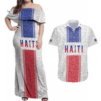 Custom Haiti Football Couples Matching Off Shoulder Maxi Dress and Hawaiian Shirt Paisley Flag Pattern Design - Wonder Print Shop