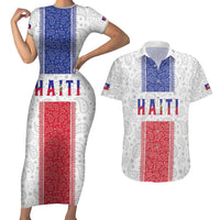 Custom Haiti Football Couples Matching Short Sleeve Bodycon Dress and Hawaiian Shirt Paisley Flag Pattern Design - Wonder Print Shop