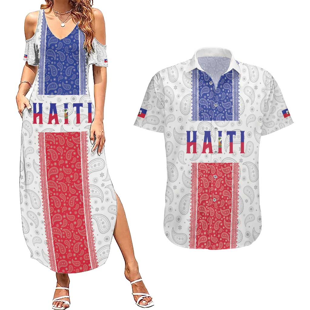 Custom Haiti Football Couples Matching Summer Maxi Dress and Hawaiian Shirt Paisley Flag Pattern Design - Wonder Print Shop