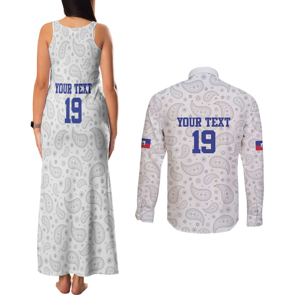 Custom Haiti Football Couples Matching Tank Maxi Dress and Long Sleeve Button Shirt Paisley Flag Pattern Design - Wonder Print Shop