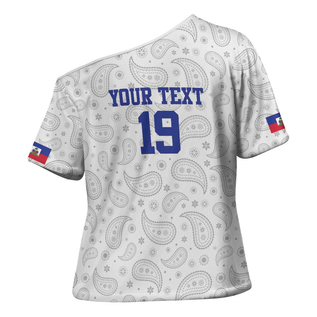 Custom Haiti Football Cross Shoulder Shirt Paisley Flag Pattern Design - Wonder Print Shop
