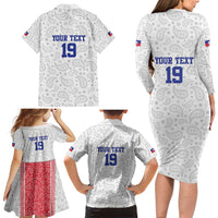 Custom Haiti Football Family Matching Long Sleeve Bodycon Dress and Hawaiian Shirt Paisley Flag Pattern Design - Wonder Print Shop