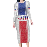 Custom Haiti Football Family Matching Long Sleeve Bodycon Dress and Hawaiian Shirt Paisley Flag Pattern Design - Wonder Print Shop