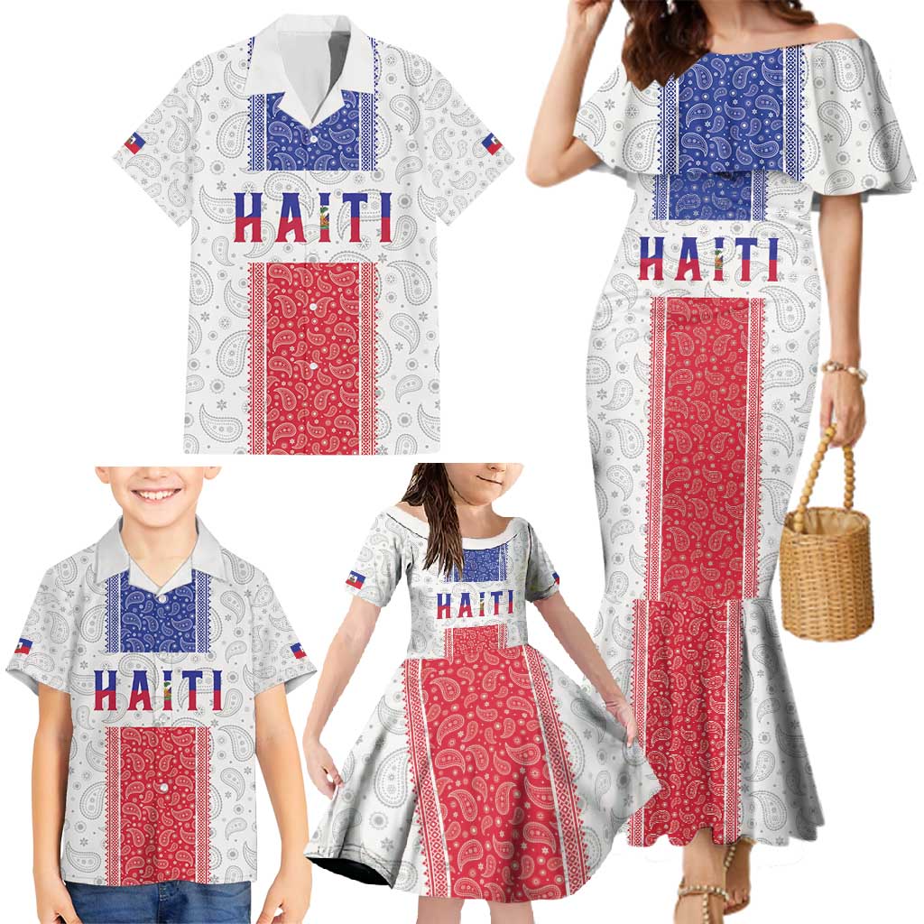 Custom Haiti Football Family Matching Mermaid Dress and Hawaiian Shirt Paisley Flag Pattern Design - Wonder Print Shop