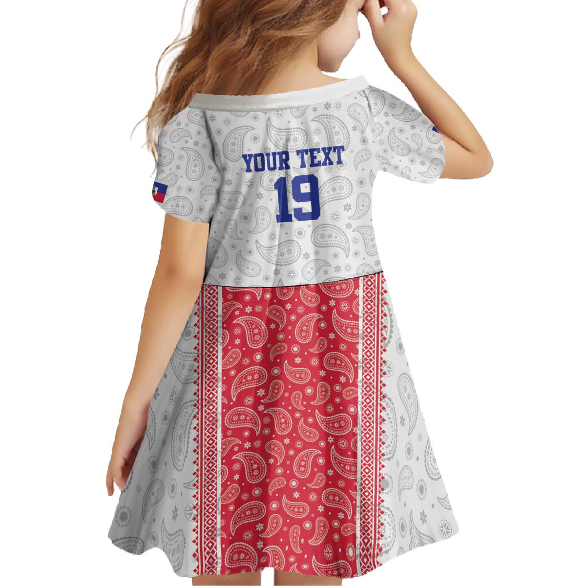 Custom Haiti Football Family Matching Off The Shoulder Long Sleeve Dress and Hawaiian Shirt Paisley Flag Pattern Design - Wonder Print Shop