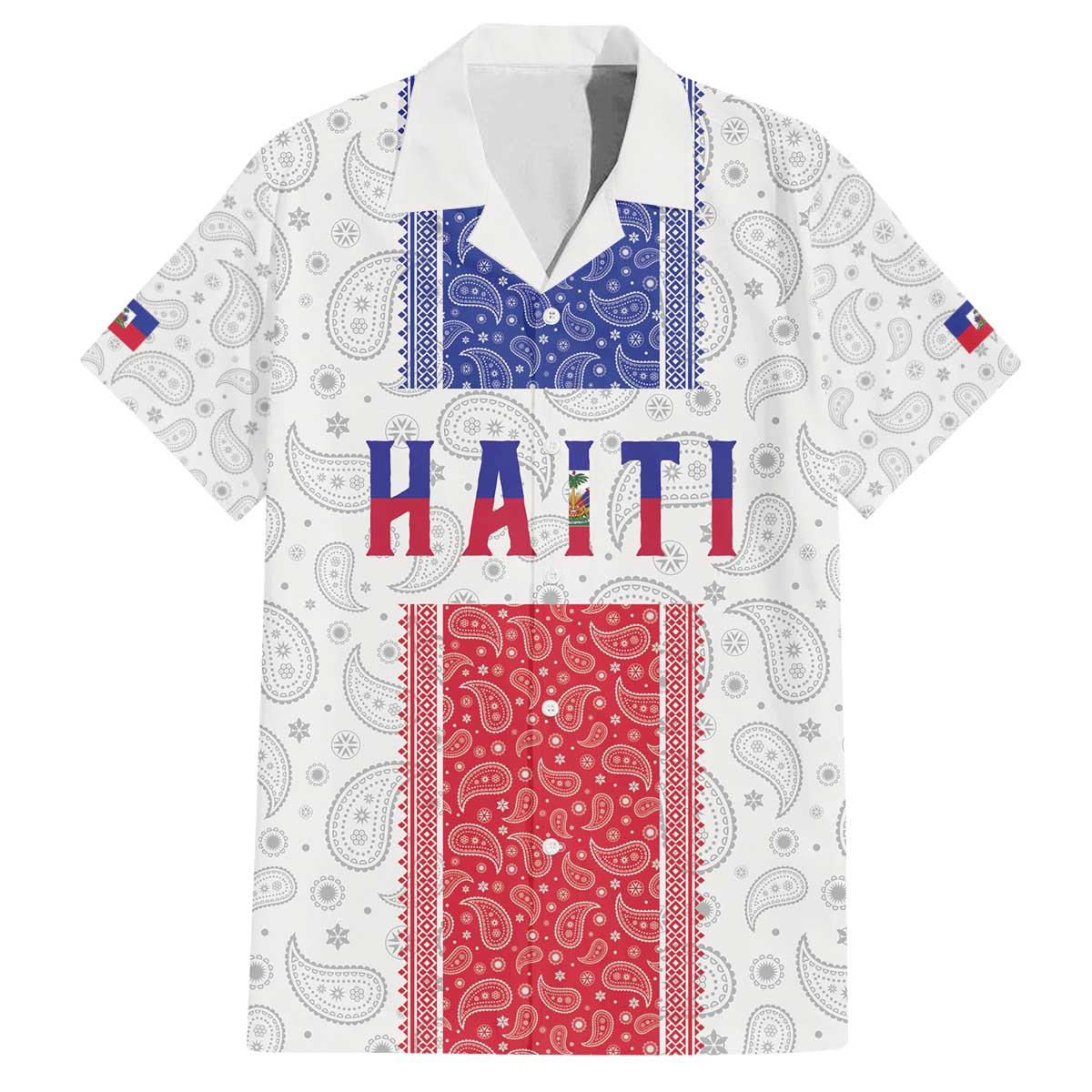 Custom Haiti Football Family Matching Off The Shoulder Long Sleeve Dress and Hawaiian Shirt Paisley Flag Pattern Design - Wonder Print Shop