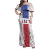 Custom Haiti Football Family Matching Off Shoulder Maxi Dress and Hawaiian Shirt Paisley Flag Pattern Design - Wonder Print Shop