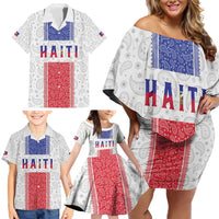 Custom Haiti Football Family Matching Off Shoulder Short Dress and Hawaiian Shirt Paisley Flag Pattern Design - Wonder Print Shop