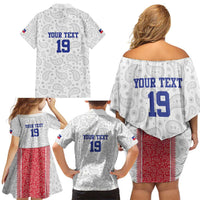 Custom Haiti Football Family Matching Off Shoulder Short Dress and Hawaiian Shirt Paisley Flag Pattern Design - Wonder Print Shop