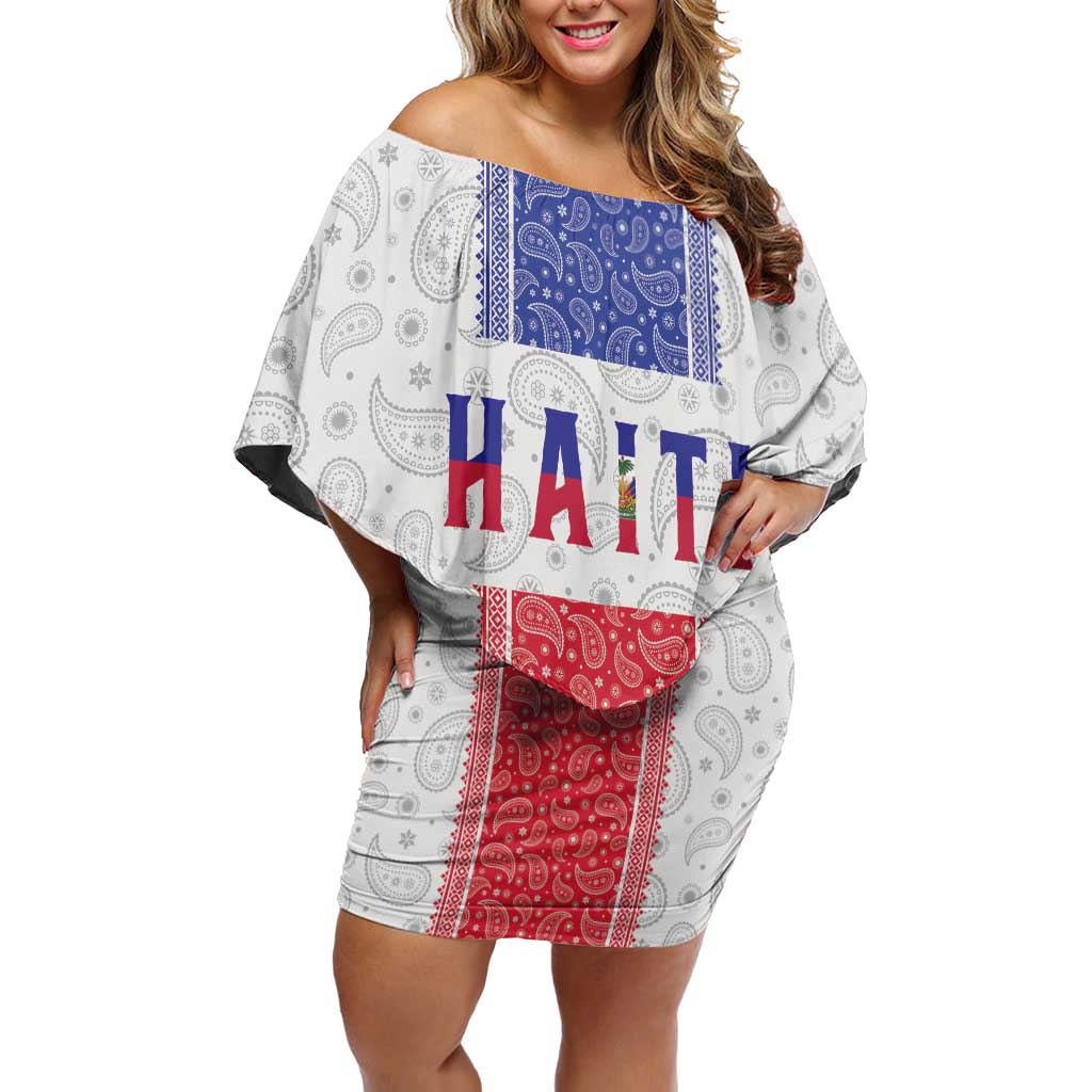 Custom Haiti Football Family Matching Off Shoulder Short Dress and Hawaiian Shirt Paisley Flag Pattern Design - Wonder Print Shop