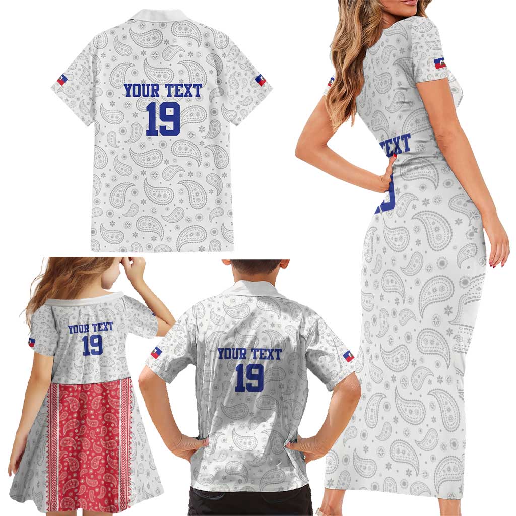 Custom Haiti Football Family Matching Short Sleeve Bodycon Dress and Hawaiian Shirt Paisley Flag Pattern Design - Wonder Print Shop