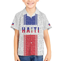 Custom Haiti Football Family Matching Short Sleeve Bodycon Dress and Hawaiian Shirt Paisley Flag Pattern Design - Wonder Print Shop