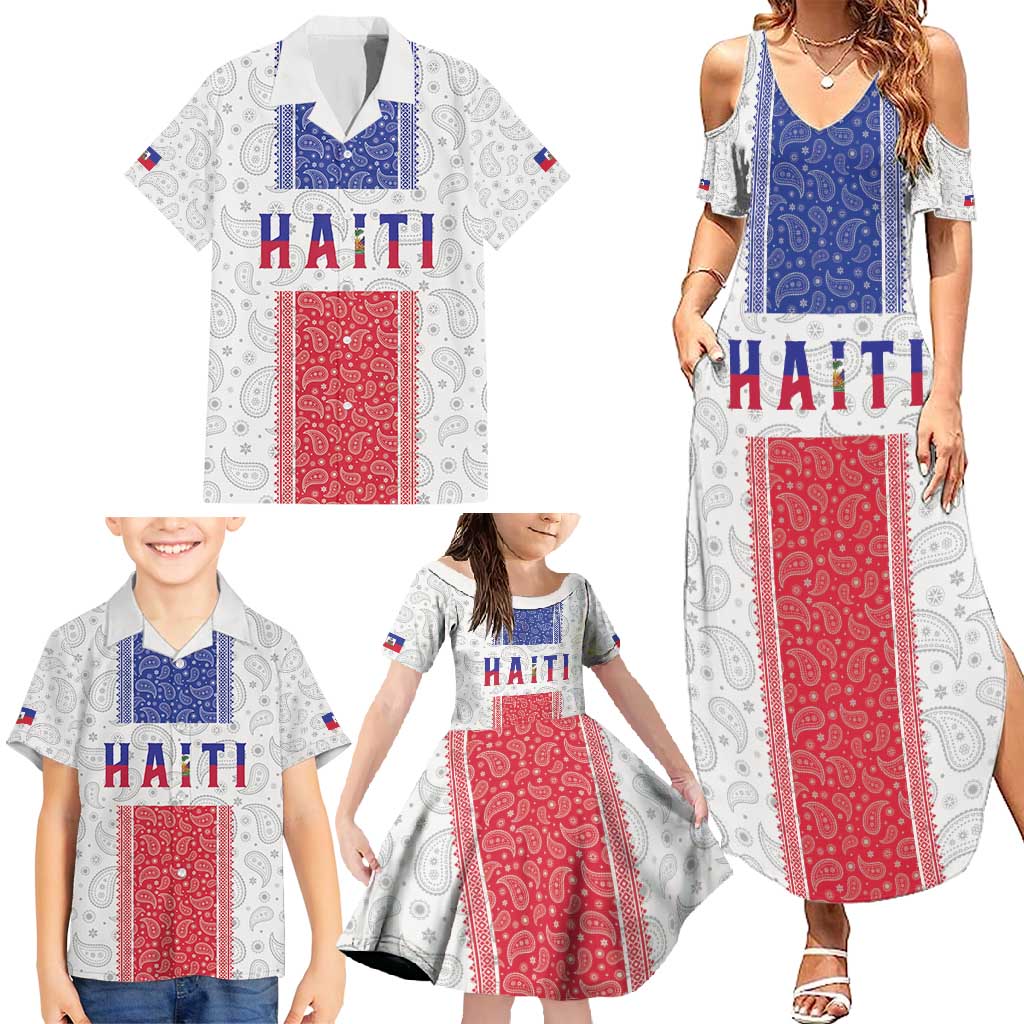 Custom Haiti Football Family Matching Summer Maxi Dress and Hawaiian Shirt Paisley Flag Pattern Design - Wonder Print Shop