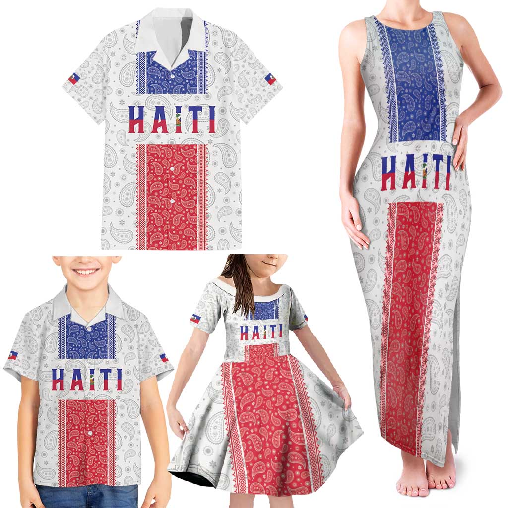 Custom Haiti Football Family Matching Tank Maxi Dress and Hawaiian Shirt Paisley Flag Pattern Design - Wonder Print Shop